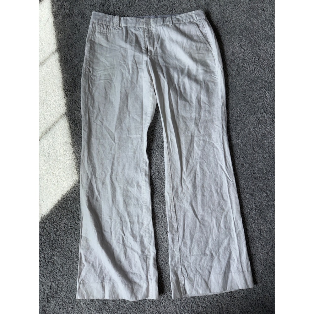 Gap Hip Slung Fit White Cotton Linen Blend Wide Leg Pants Womens 14 Long